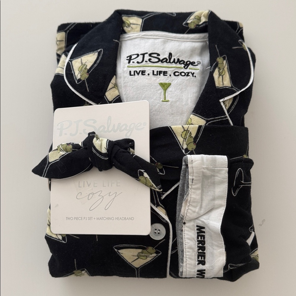 PJ Salvage Merrier With A Martini Cotton Fannel Pajama Set ,Sz Small, NWT